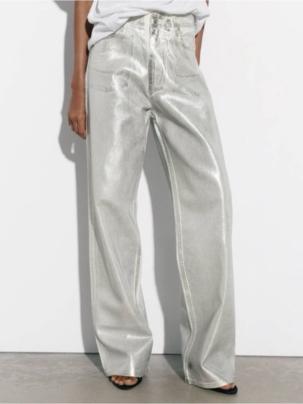 Zara Shimmering Silver Jeans